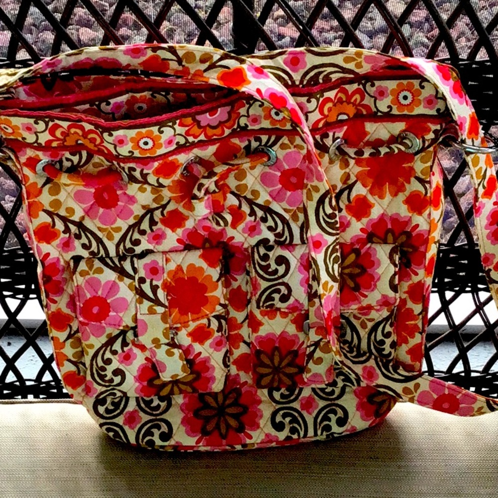 Vera Bradley drawstring purse floral two straps pockets large